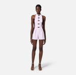 Jumpsuit aus doppelt dehnbarem Crêpe mit besticktem, gewelltem Besatz