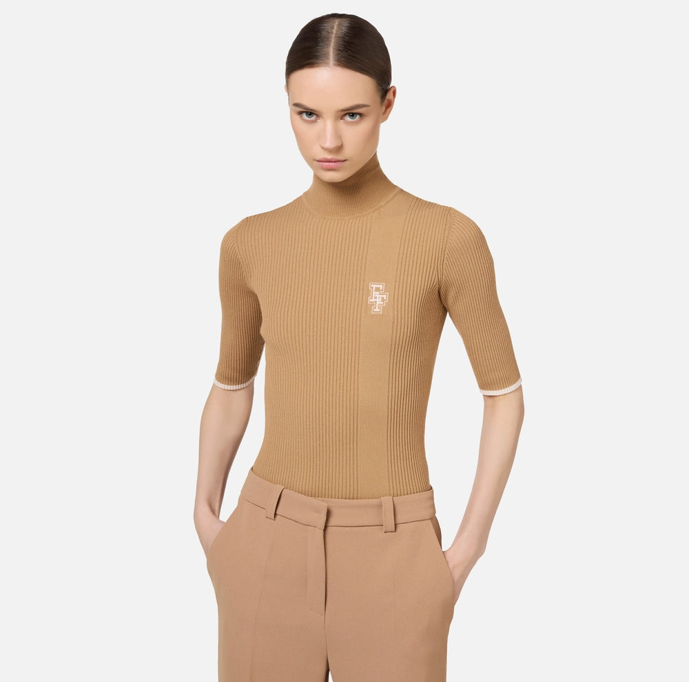 Rollkragenpullover aus Viskose mit Logo im College-Stil