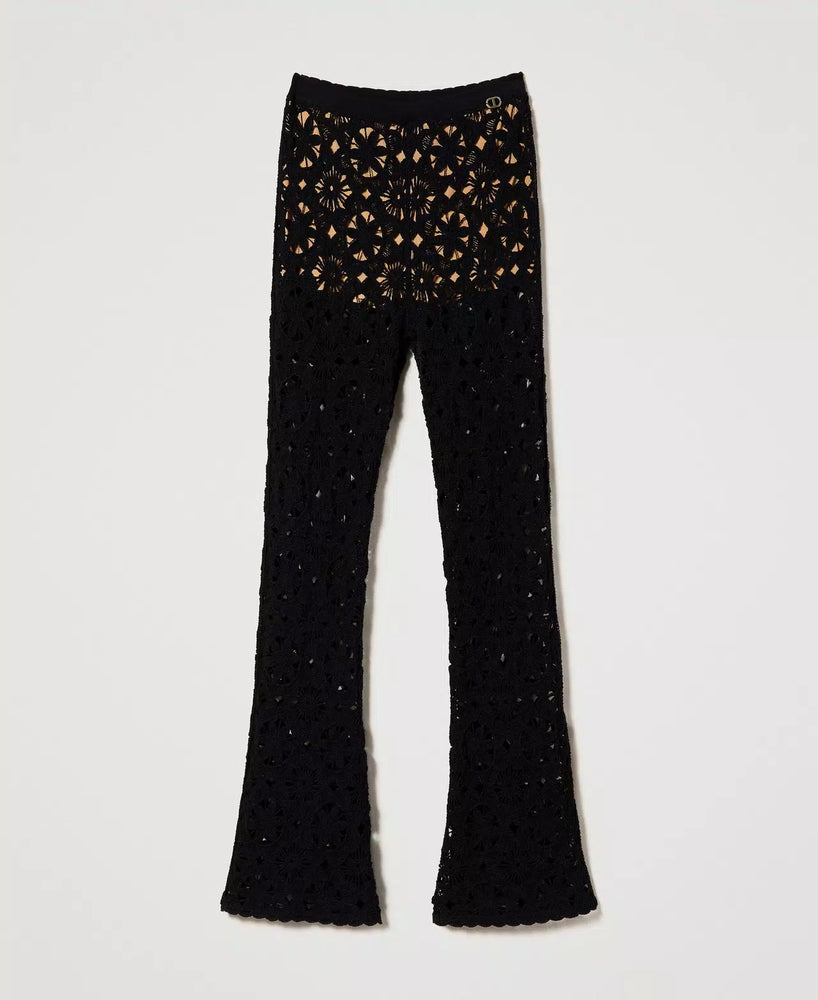 Flare-Häkelhose mit Blumendessin