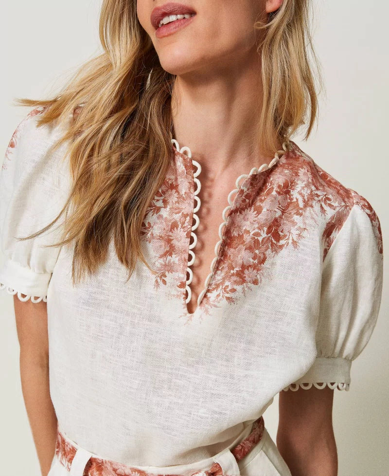 Leinenbluse mit Blumenprint
