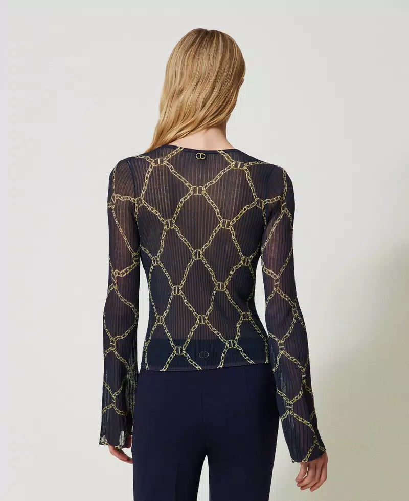 Figurbetonter Pullover mit Kettenprint