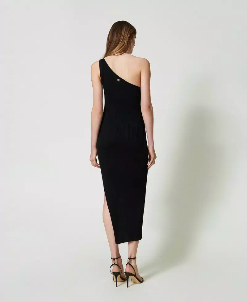 Einschultriges Maxikleid mit Rippenmuster