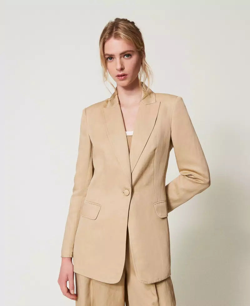 Einreihige Jacke aus Leinenmischung