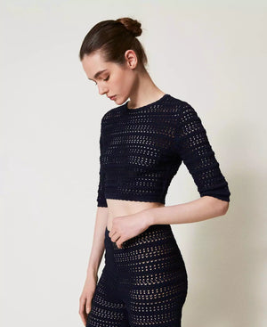 Cropped-Pullover mit Lochmuster