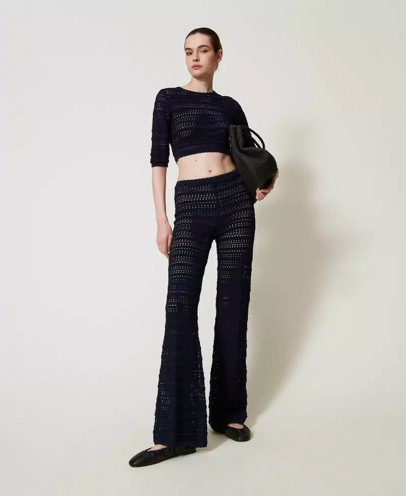 Cropped-Pullover mit Lochmuster