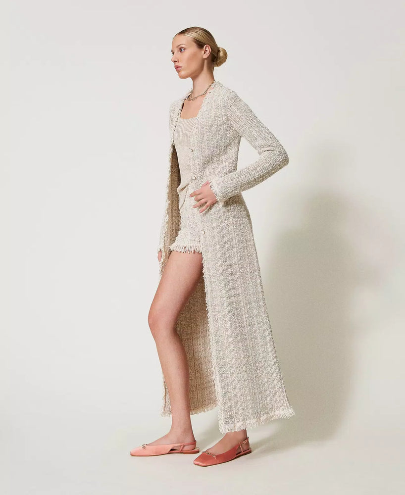 Maxicardigan aus Jacquard mit Lurex