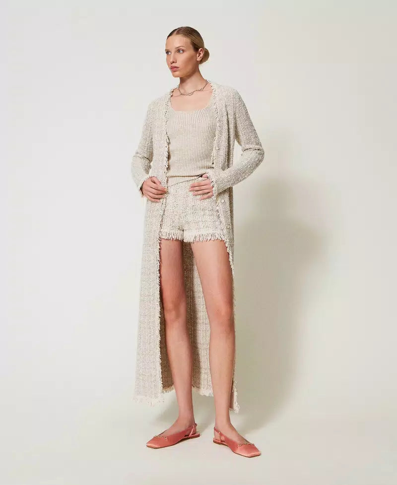 Maxicardigan aus Jacquard mit Lurex