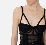 Body van tule en kant met bloemenprint