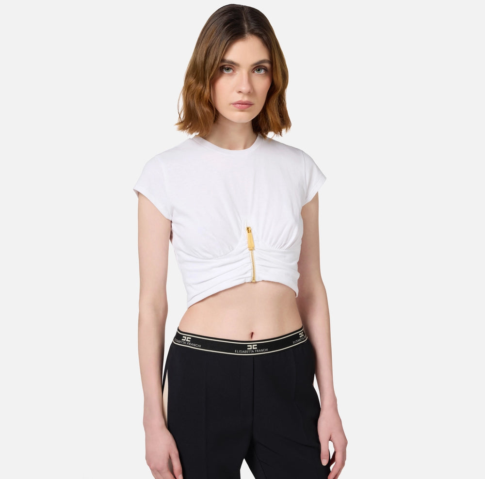 Cropped-T-Shirt aus Jersey mit Reißverschluss