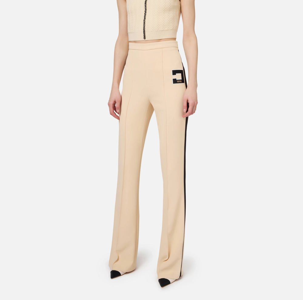 Gerade geschnittene Hose aus Stretch-Crêpe mit Streifen und Logo-Stickerei