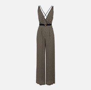Jumpsuit aus Georgette mit Rautenprint