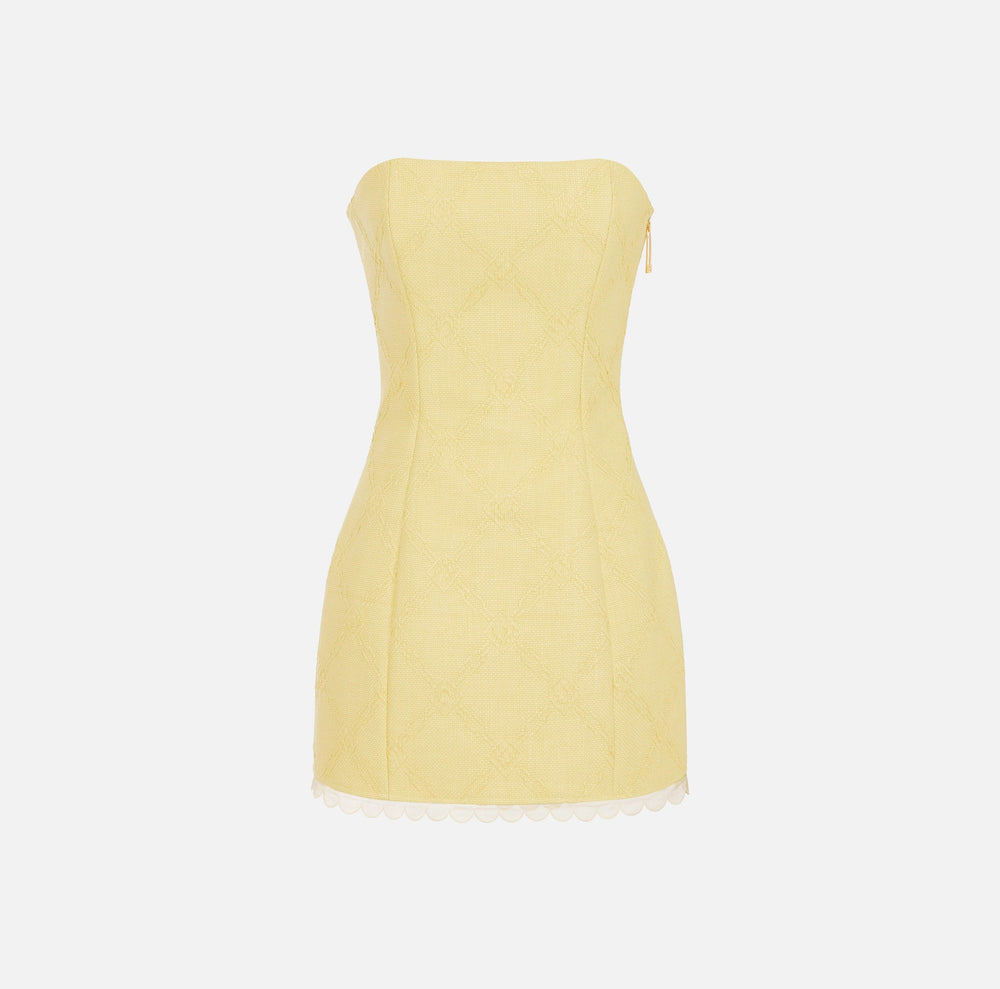 Kleid aus Raphia mit Kreuzschnürmotiv