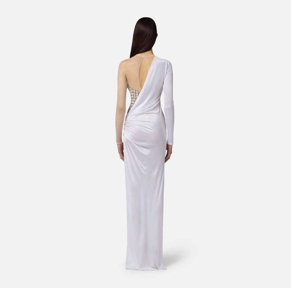 Red Carpet-Kleid aus Tüll und Jersey mit Stickereien mit Kokosnuss-Effekt