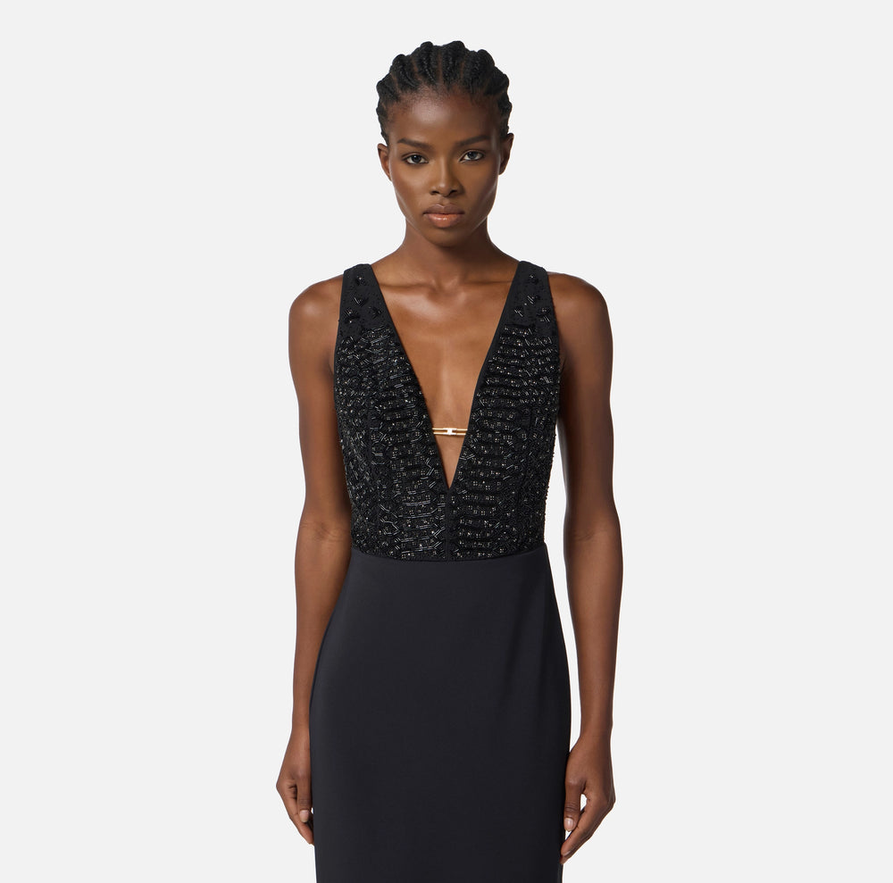 Red Carpet-Kleid aus Georgette und Crêpe mit Kristallen