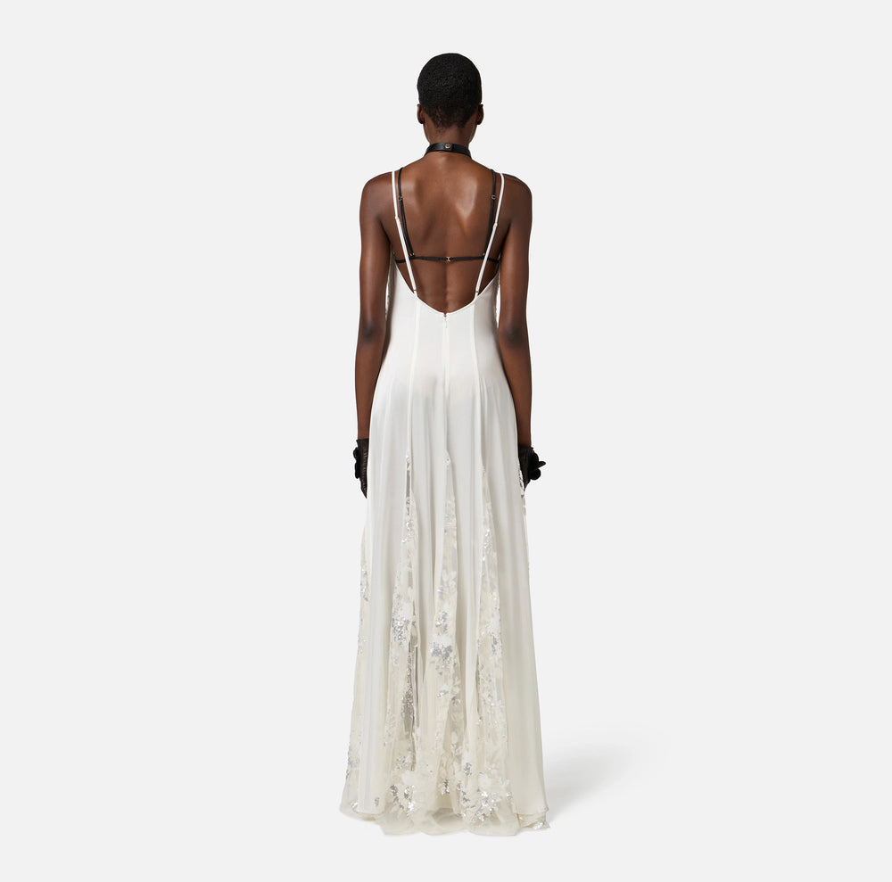 Red Carpet-Kleid aus Seiden-Georgette mit Spitzenstickerei