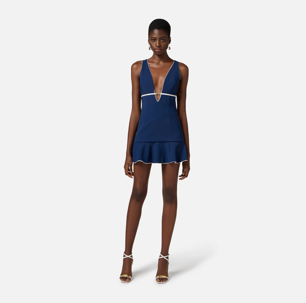 Kleid aus Crêpe mit Piping und Schmuck-Horsebit