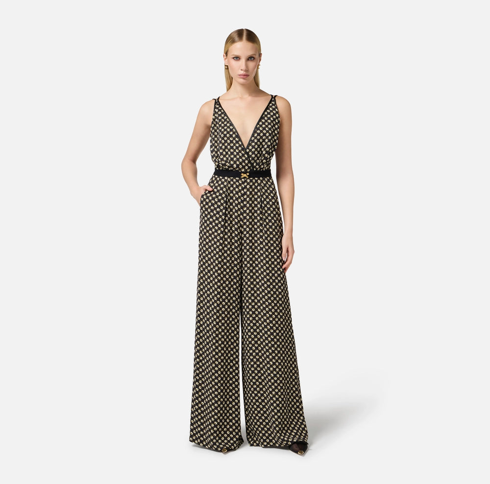 Jumpsuit aus Georgette mit Rautenprint