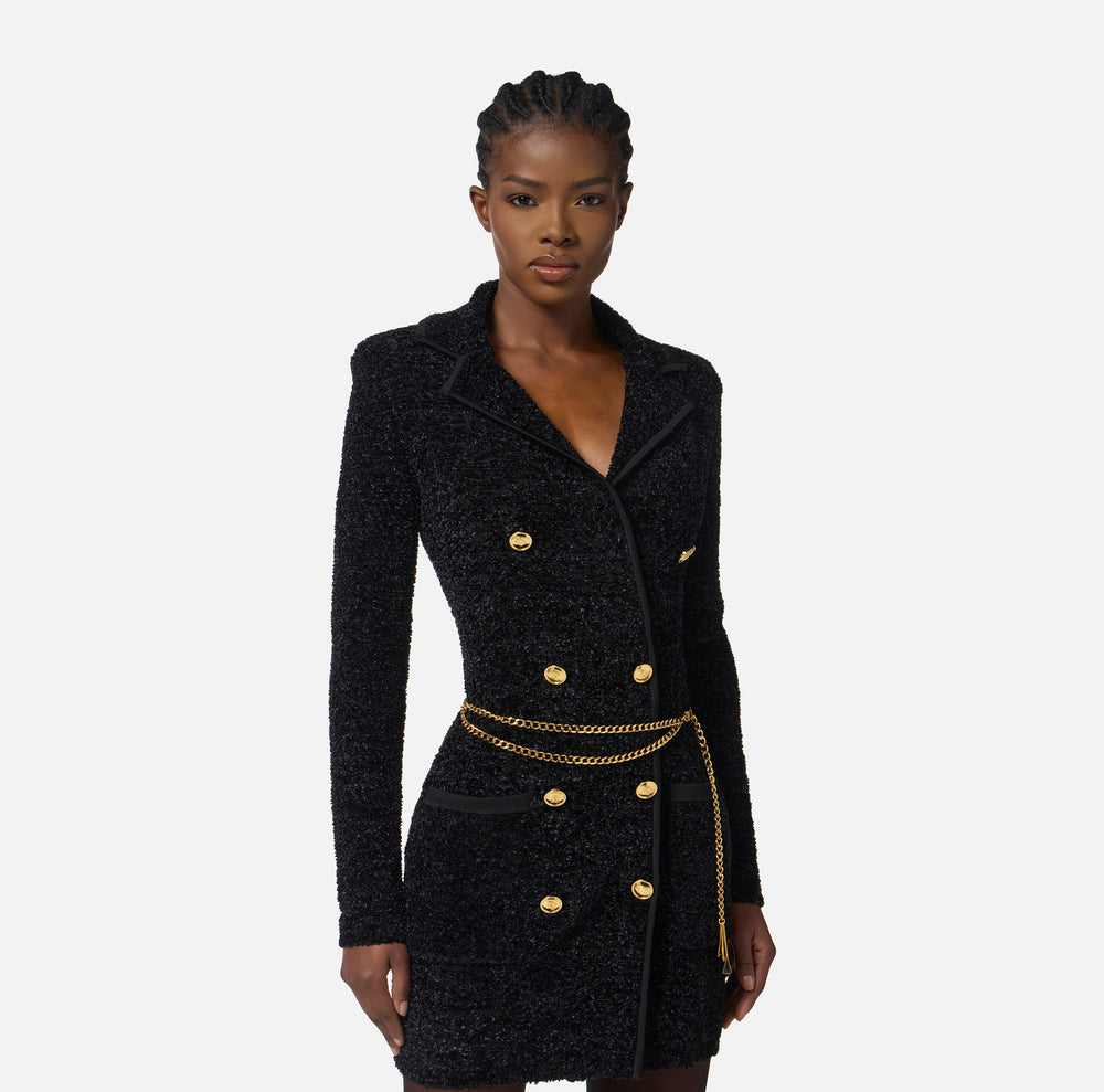 Kleid in Chenille-Bouclé-Optik mit Gürtel