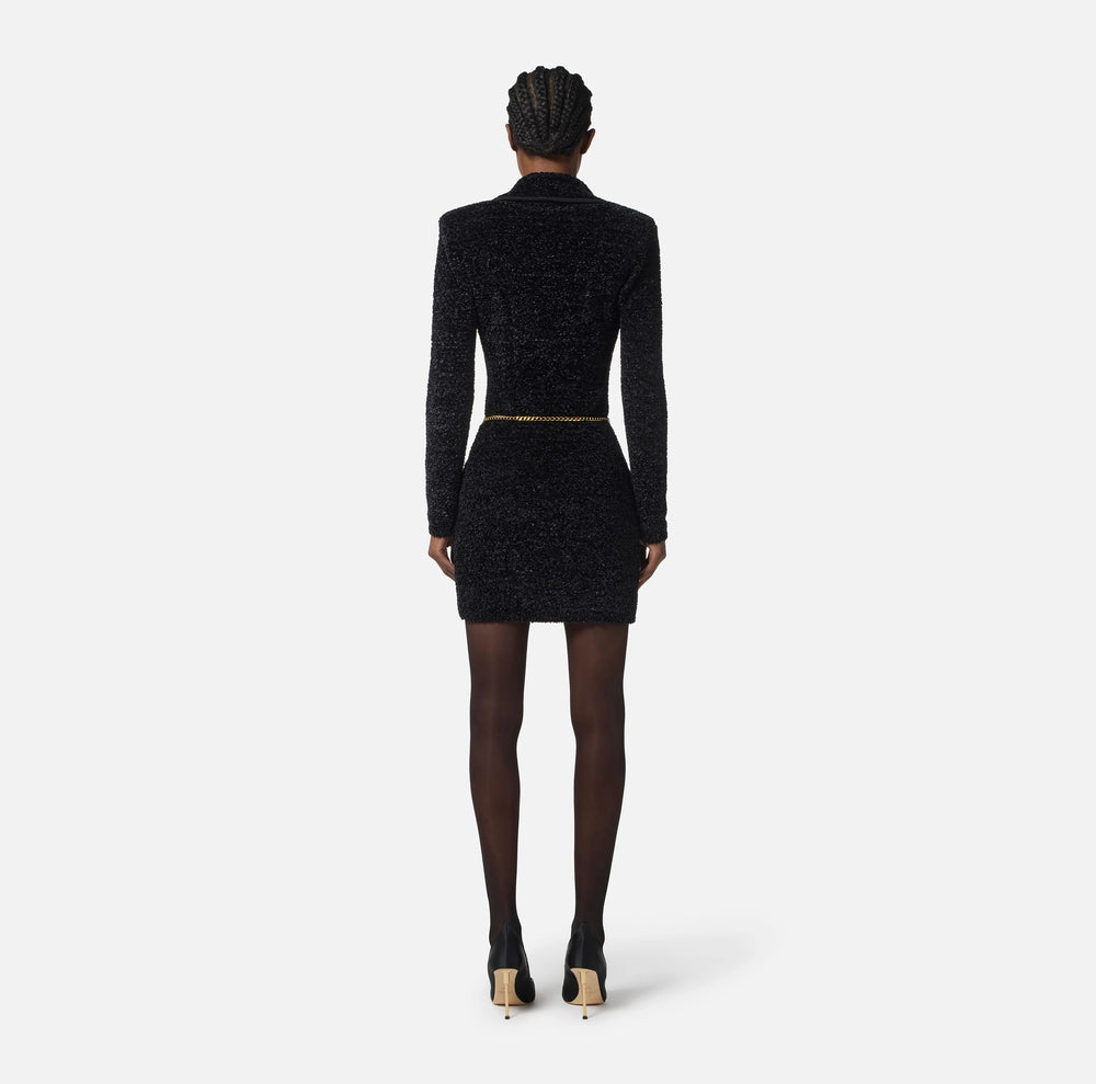 Kleid in Chenille-Bouclé-Optik mit Gürtel