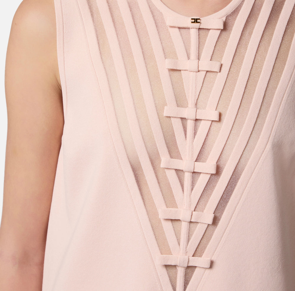 Kleid aus Viskose mit Transparenzen und Schleifen