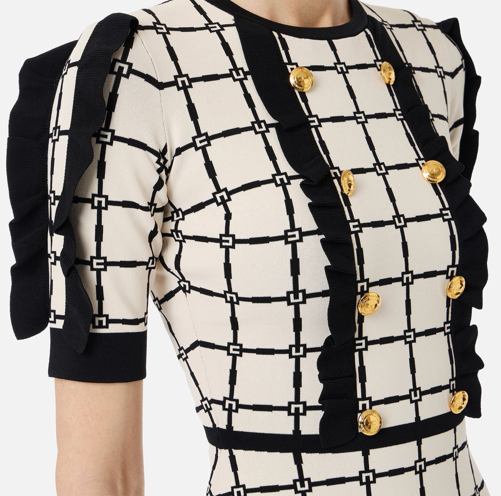 Kleid aus Jacquard mit Logo und Rüschen