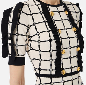 Kleid aus Jacquard mit Logo und Rüschen