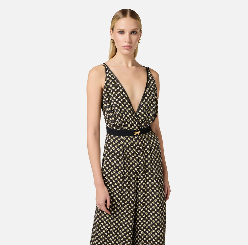 Jumpsuit aus Georgette mit Rautenprint