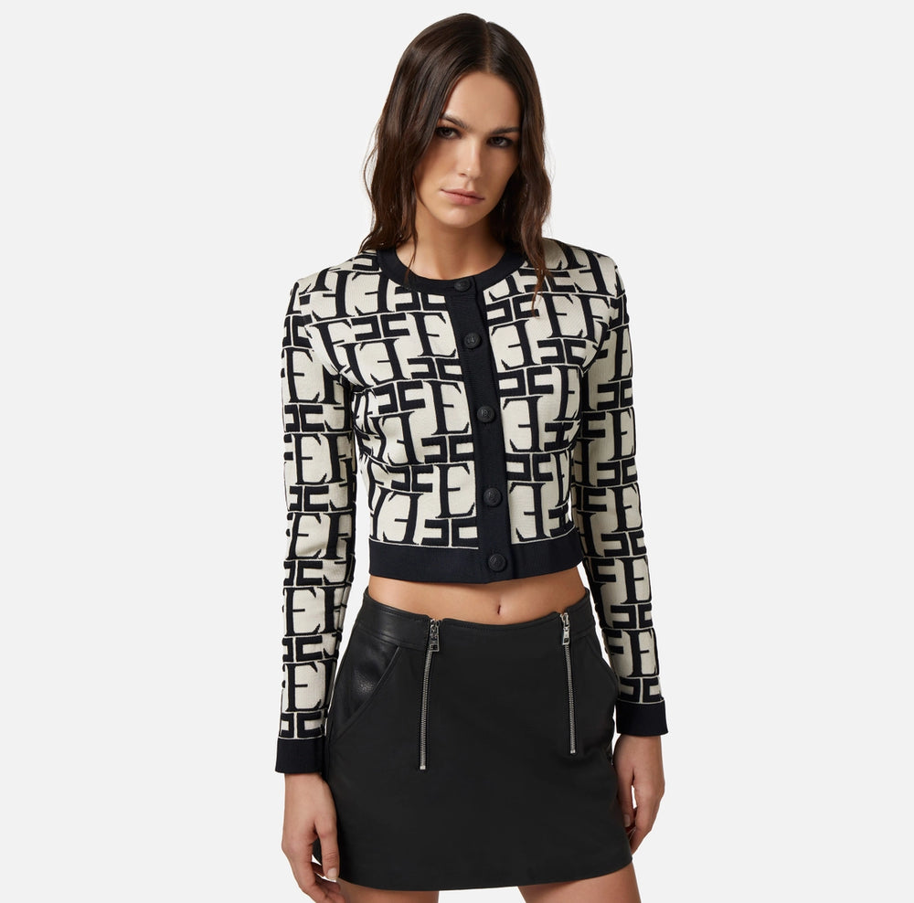 Cropped-Cardigan aus Präge-Viskose