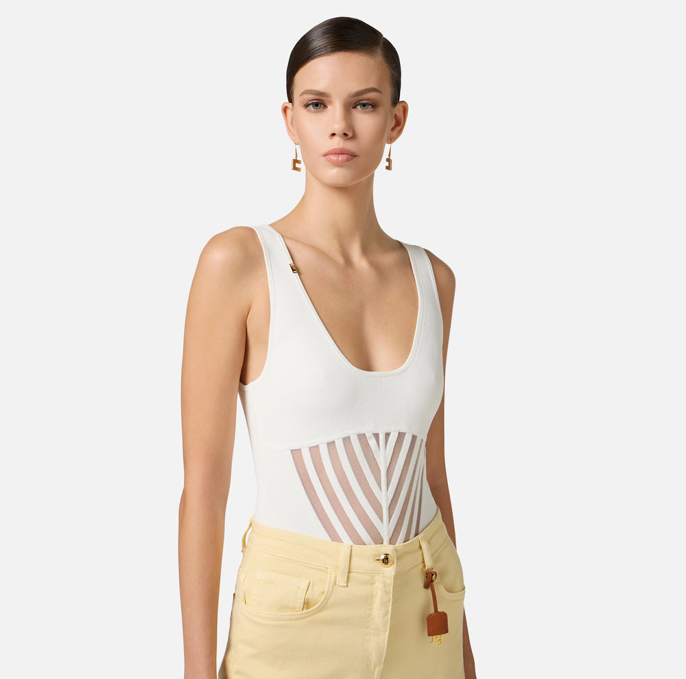 Body aus Viskose mit Transparenzen