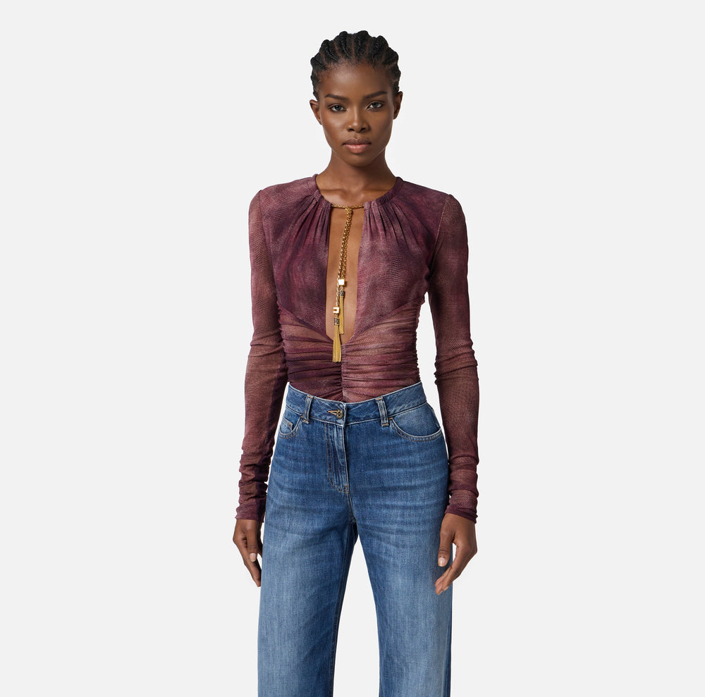 Body in tulle con stampa pitone e collana