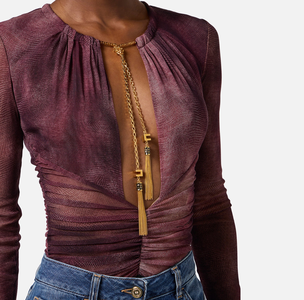 Body in tulle con stampa pitone e collana