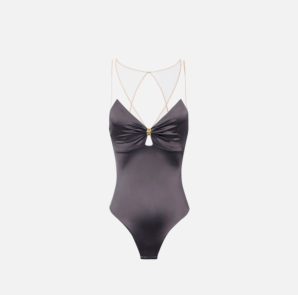 Body aus Lycra mit Trägern aus Tüll