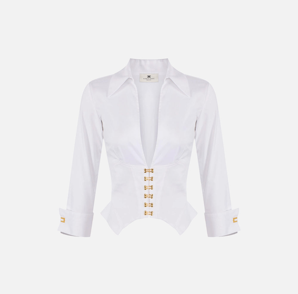 Camicia in cotone stretch con ganci gioiello