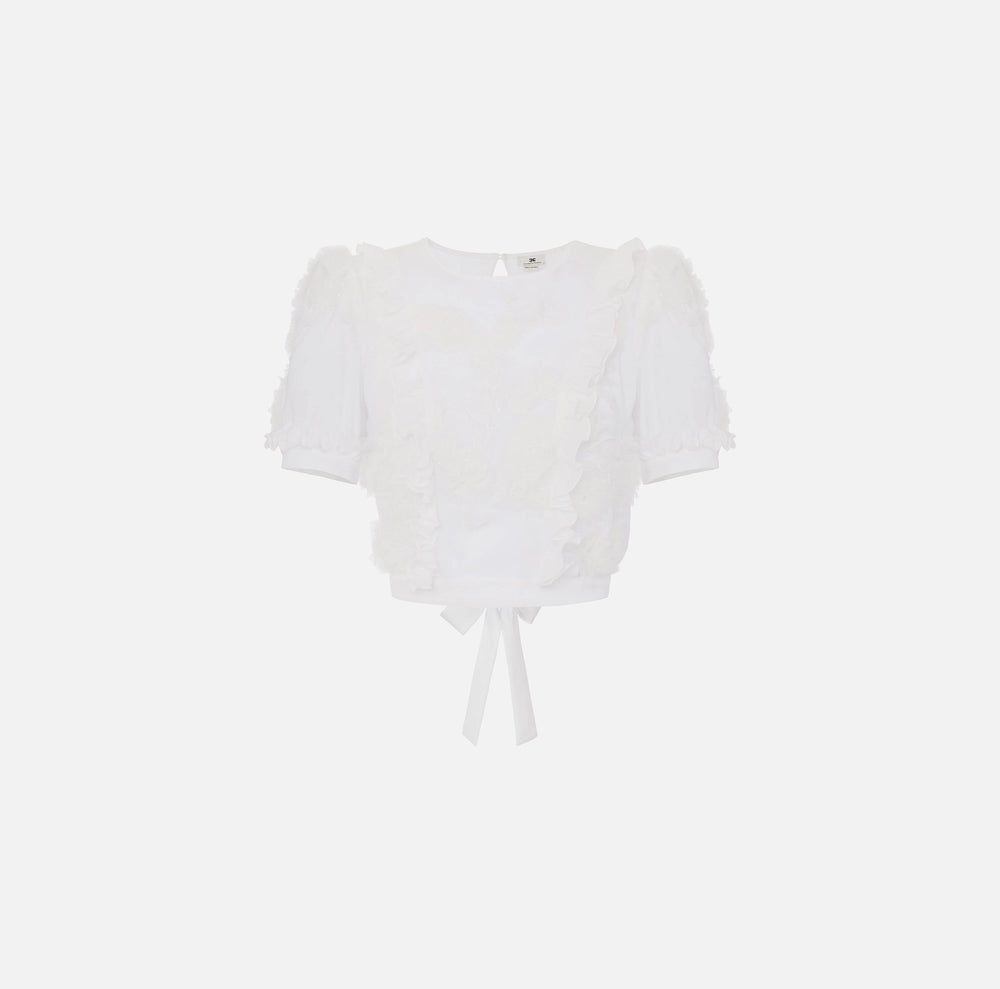 Top aus besticktem Georgette mit Rüschen