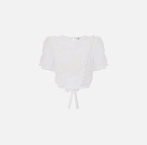 Top aus besticktem Georgette mit Rüschen