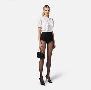 Top aus besticktem Georgette mit Rüschen