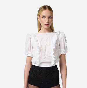 Top aus besticktem Georgette mit Rüschen
