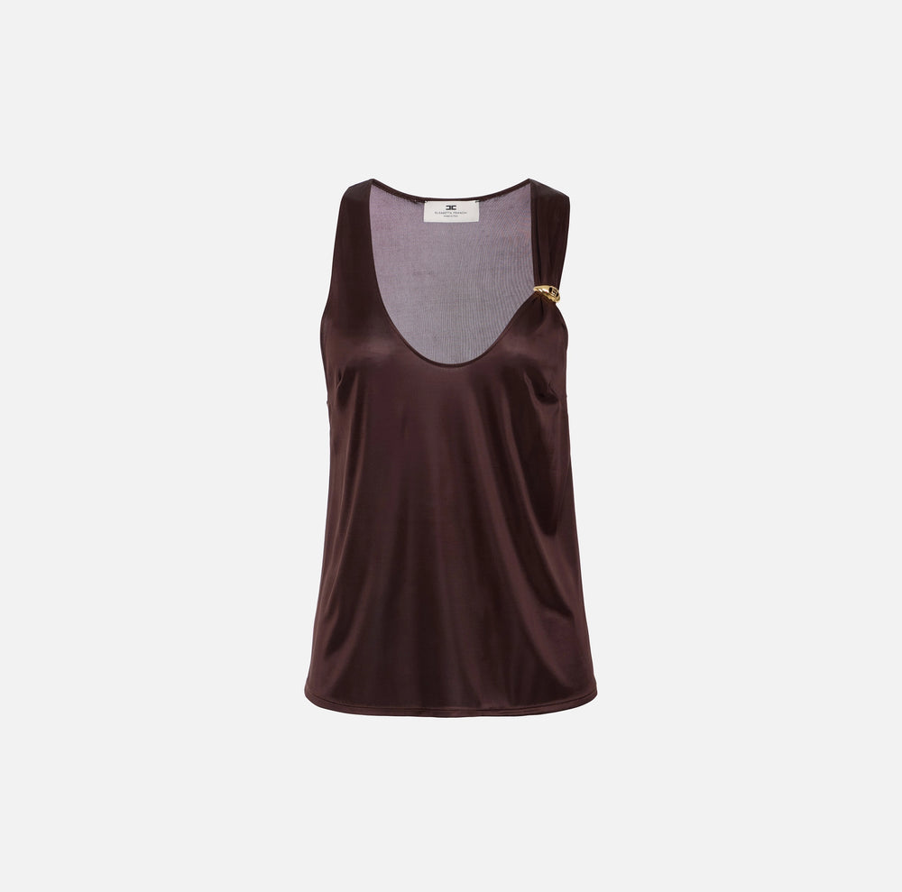 Top aus glänzendem Jersey mit Schmuck-Logo