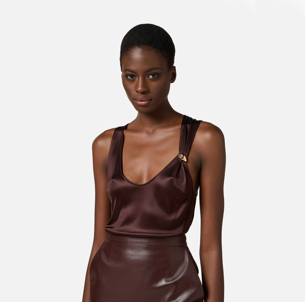 Top aus glänzendem Jersey mit Schmuck-Logo