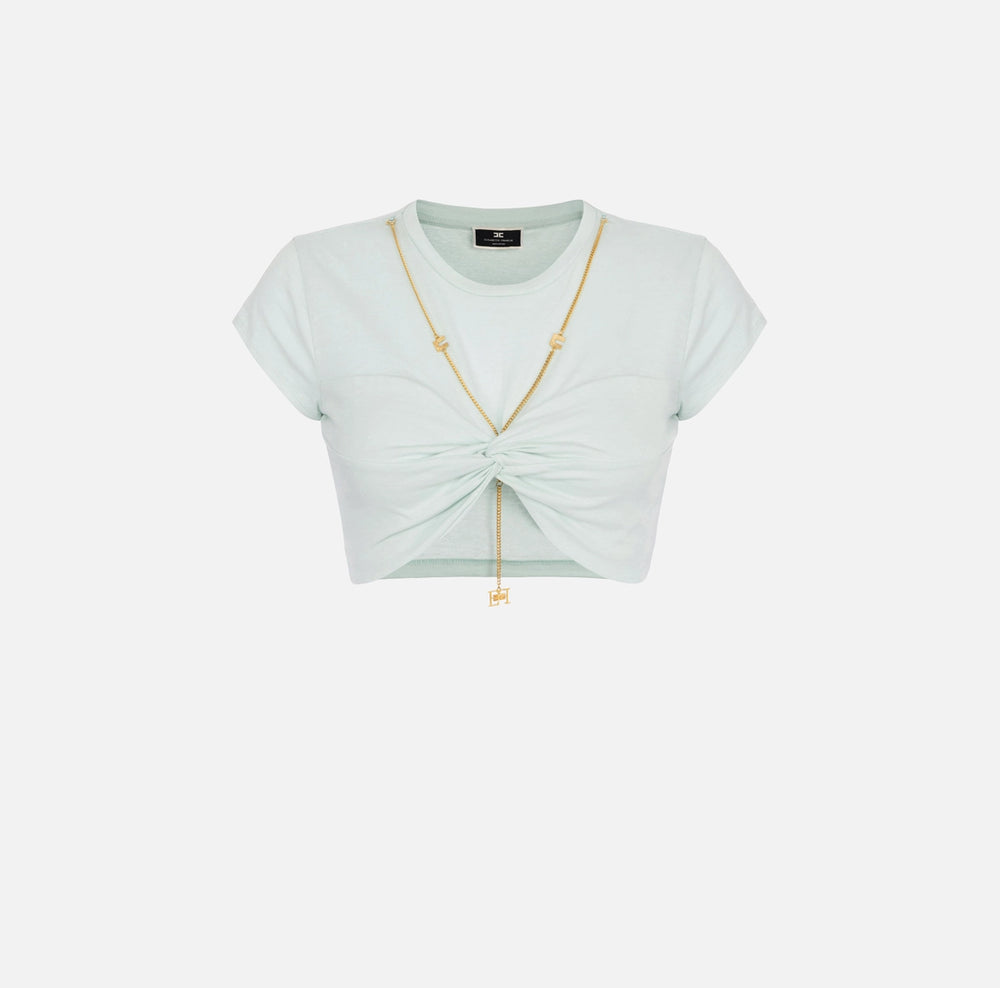 Cropped-T-Shirt aus Jersey mit Knoten