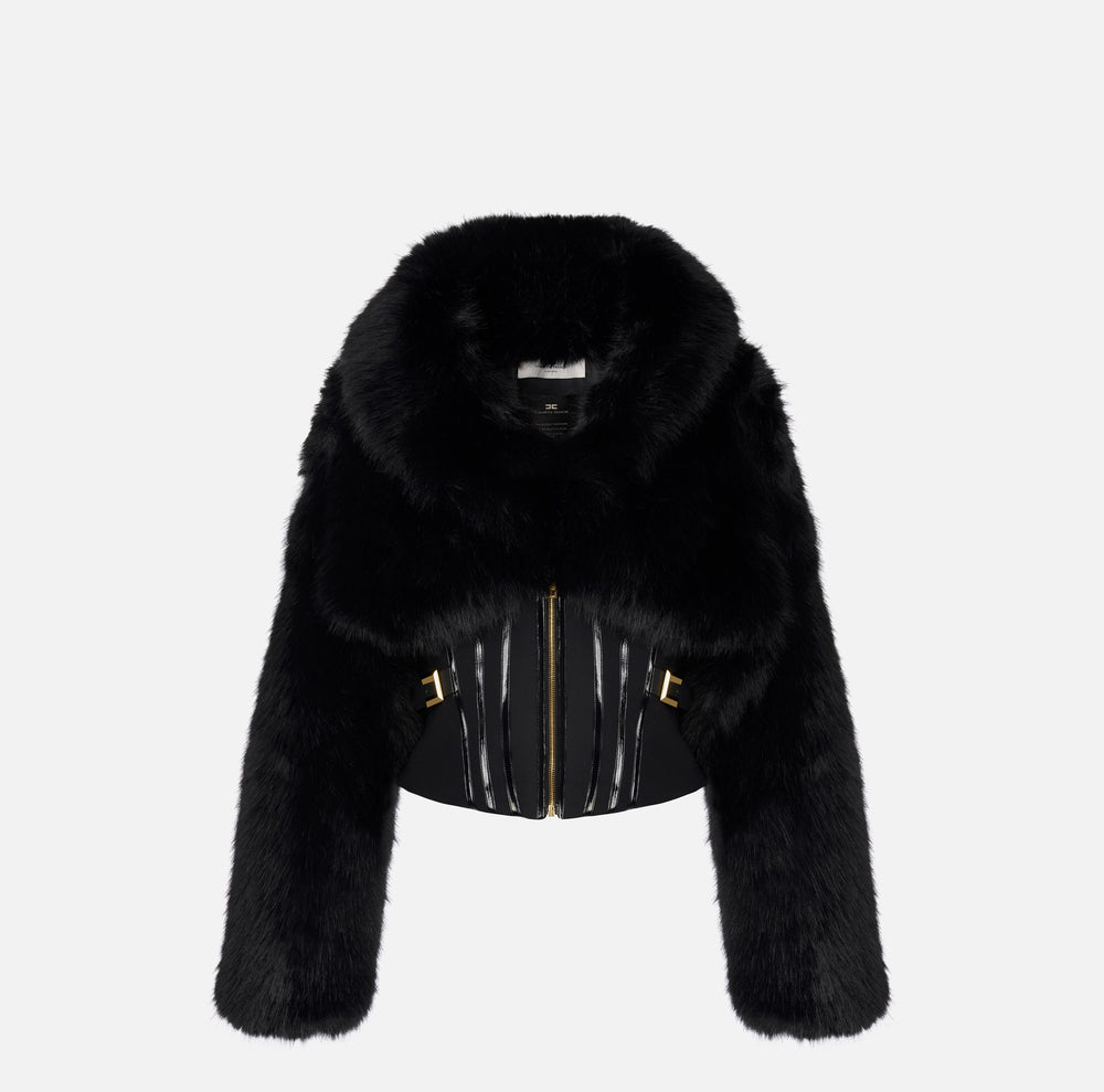 Giubbotto con effetto pelliccia e doppio crêpe