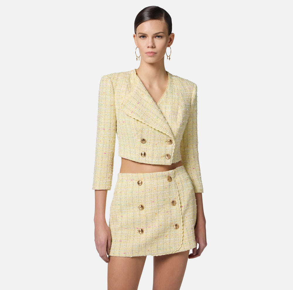 Jacke aus Bouclé-Lurex mit Feston-Stickerei