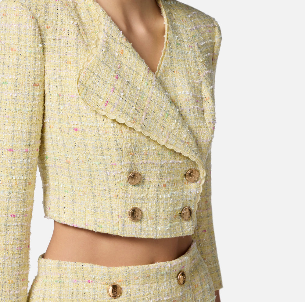 Jacke aus Bouclé-Lurex mit Feston-Stickerei