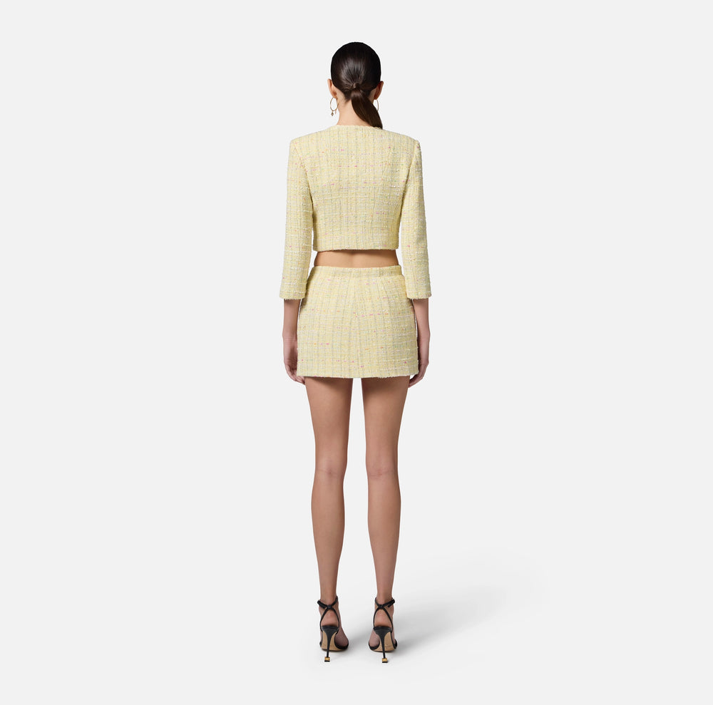 Jacke aus Bouclé-Lurex mit Feston-Stickerei