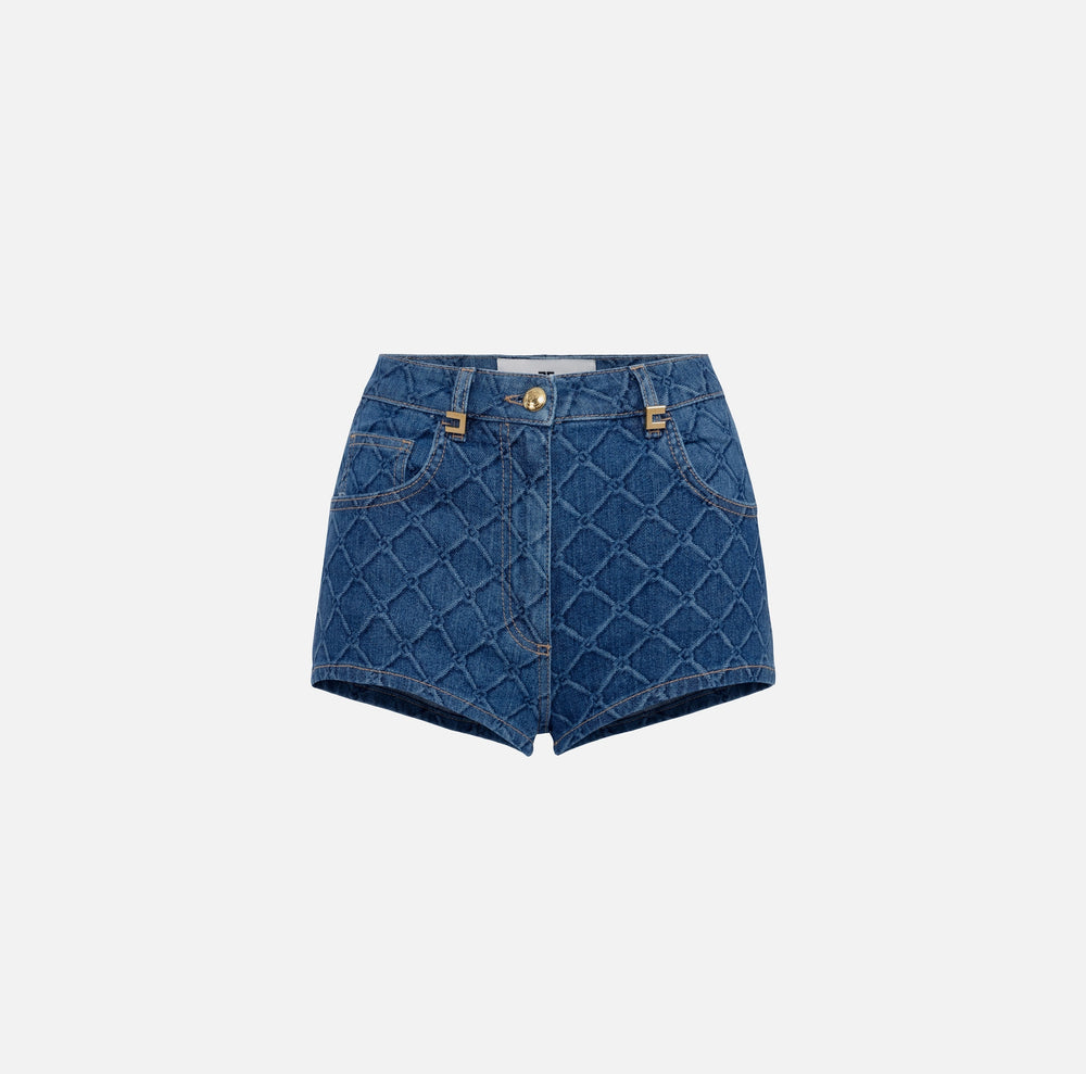 Shorts aus Denim mit Allover-Rautenmuster