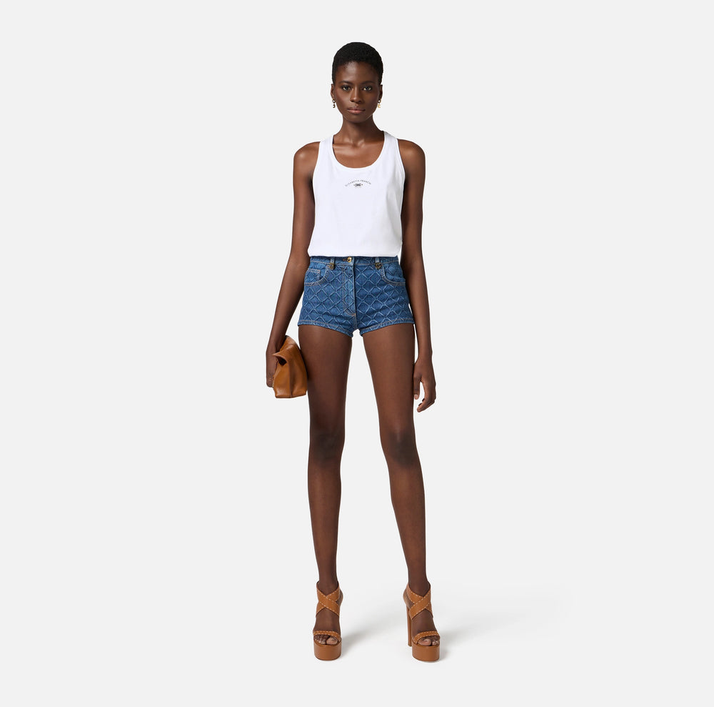 Shorts aus Denim mit Allover-Rautenmuster
