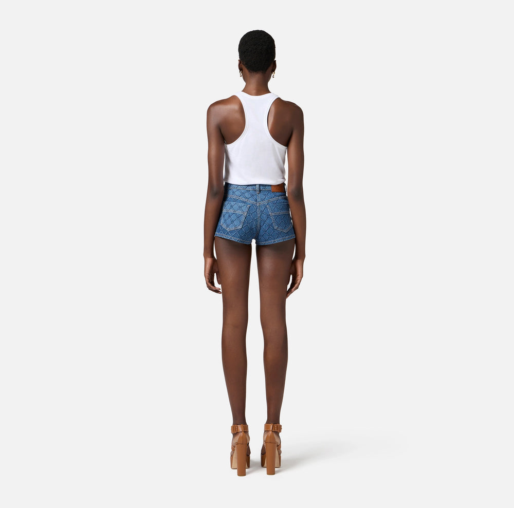 Shorts aus Denim mit Allover-Rautenmuster