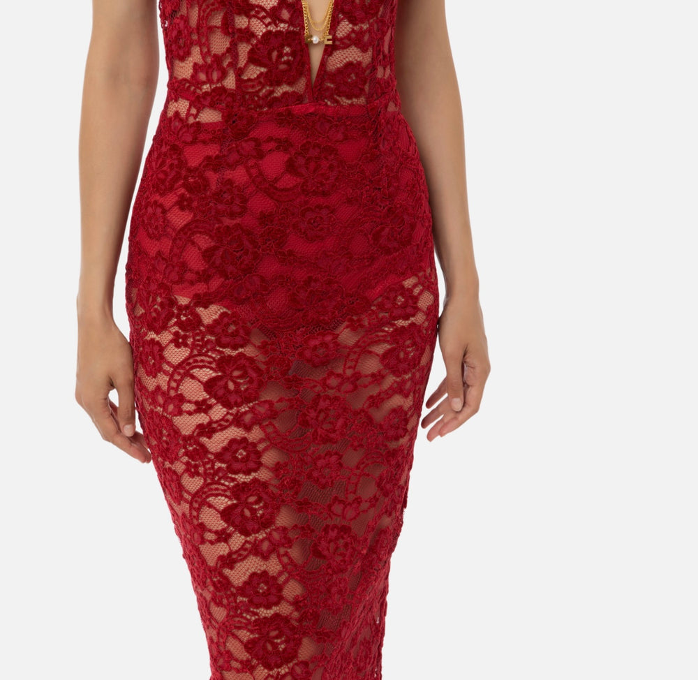 Midi-Kleid aus Samtspitze