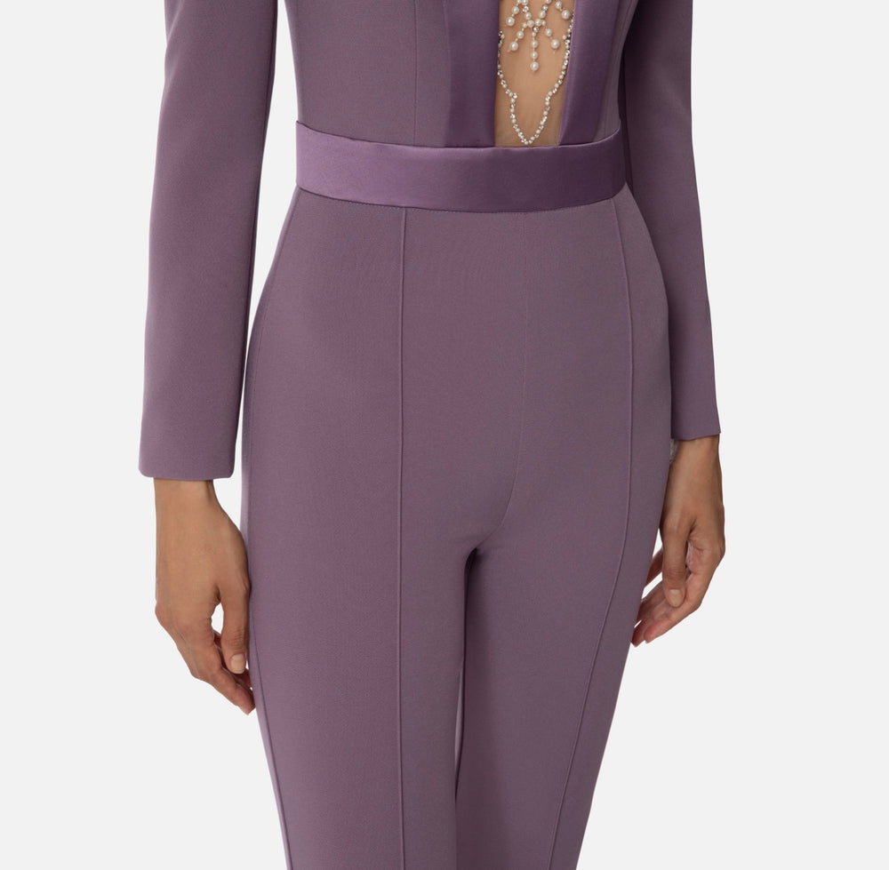 Jumpsuit aus Crêpe mit Perlen- und Strass-Stickerei