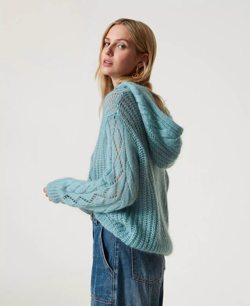 Pullover aus Wolle und Mohair mit Kapuze
